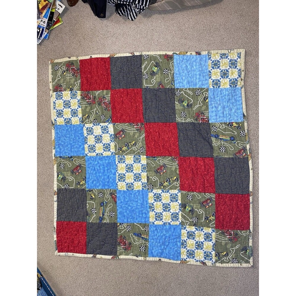 Handmade Reversible Space Rockets Planets Race Cars Baby Quilt